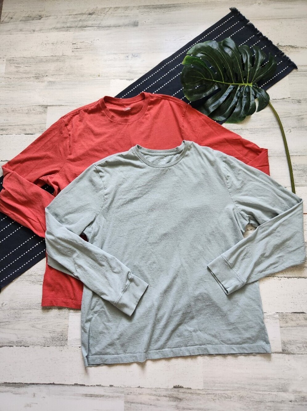 J.Crew Factory Long Sleeve Washed Jersey Tee Bundle Of 2 Blue Red XL